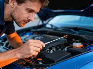 Mechanik używa klucza dynamometrycznego do precyzyjnego dokręcania śruby koła w samochodzie.